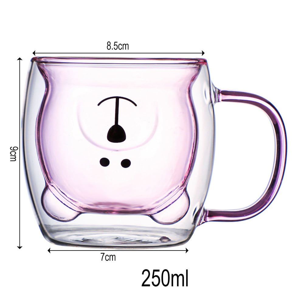 Cute Glass Bear Mugs Insulated Double Wall Glass Cup Coffee Mug Milk Cup  Bear Tea Cup, 8.4 Oz Cute Insulated Glass Espresso Cup, For Office Home Tea  J