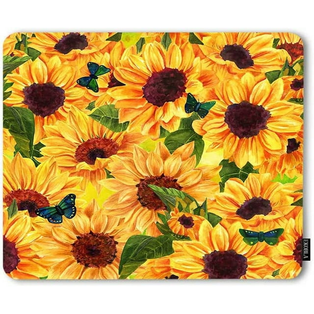 Sunflowers Mouse Pad Leaves Plants Flowers Spring Blossom 9.5x7.9 Inch Mousepads Non-Slip Rubber Base Mouse Mat for Computer Wireless Mouse