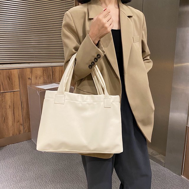 Bolso de mano sólido para mujer, bolsos de compras de hombro de PU a la moda de gran capacidad (blanco)