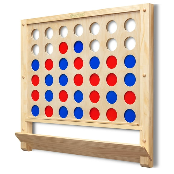 GoSports Wall Mounted Giant 4 in a Row - Jumbo Four in a Row with Coins - Natural Varnish