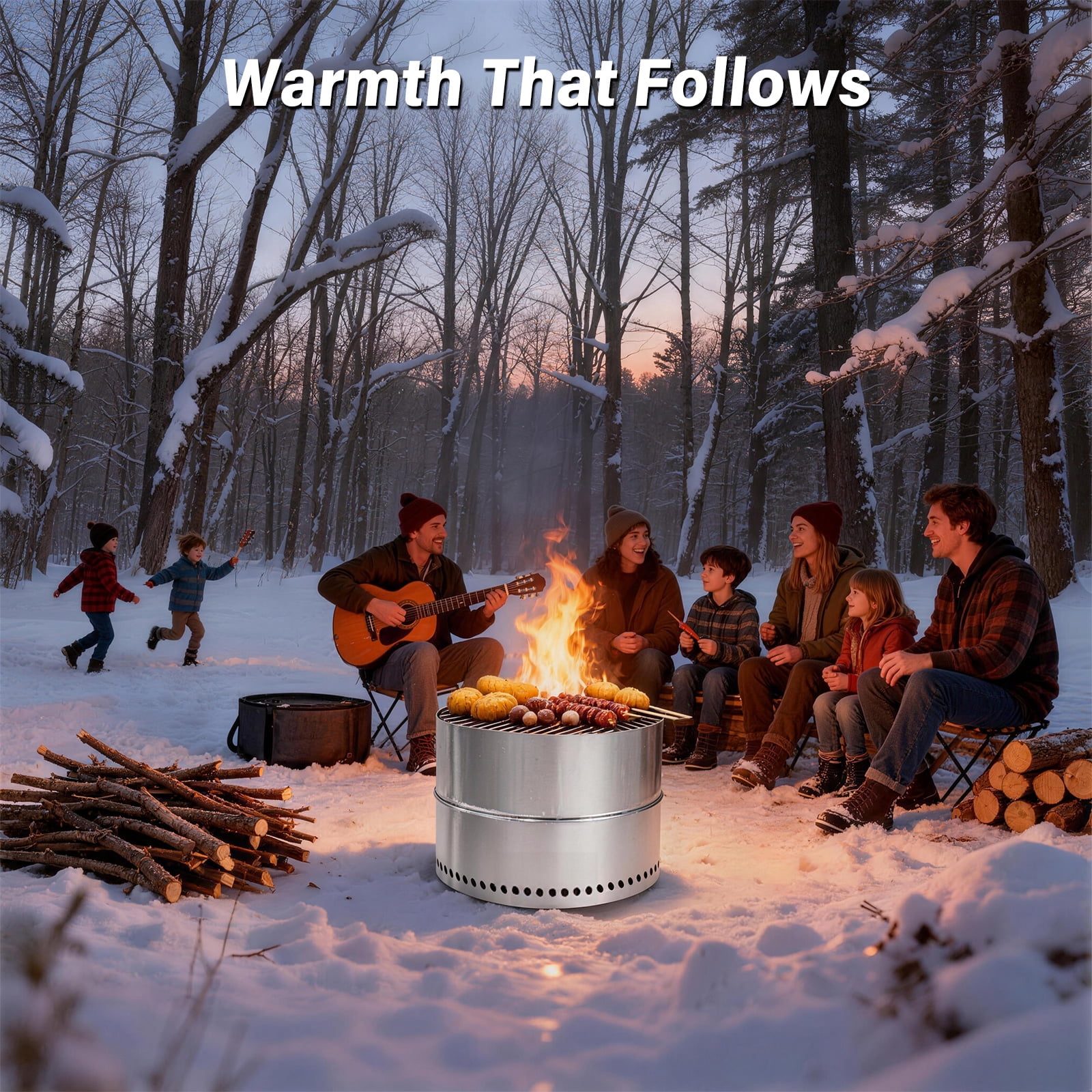 TATAANTY 20" Fire Pit for Camping Smokeless, Collapsible Stainless Steel Heater with Bag