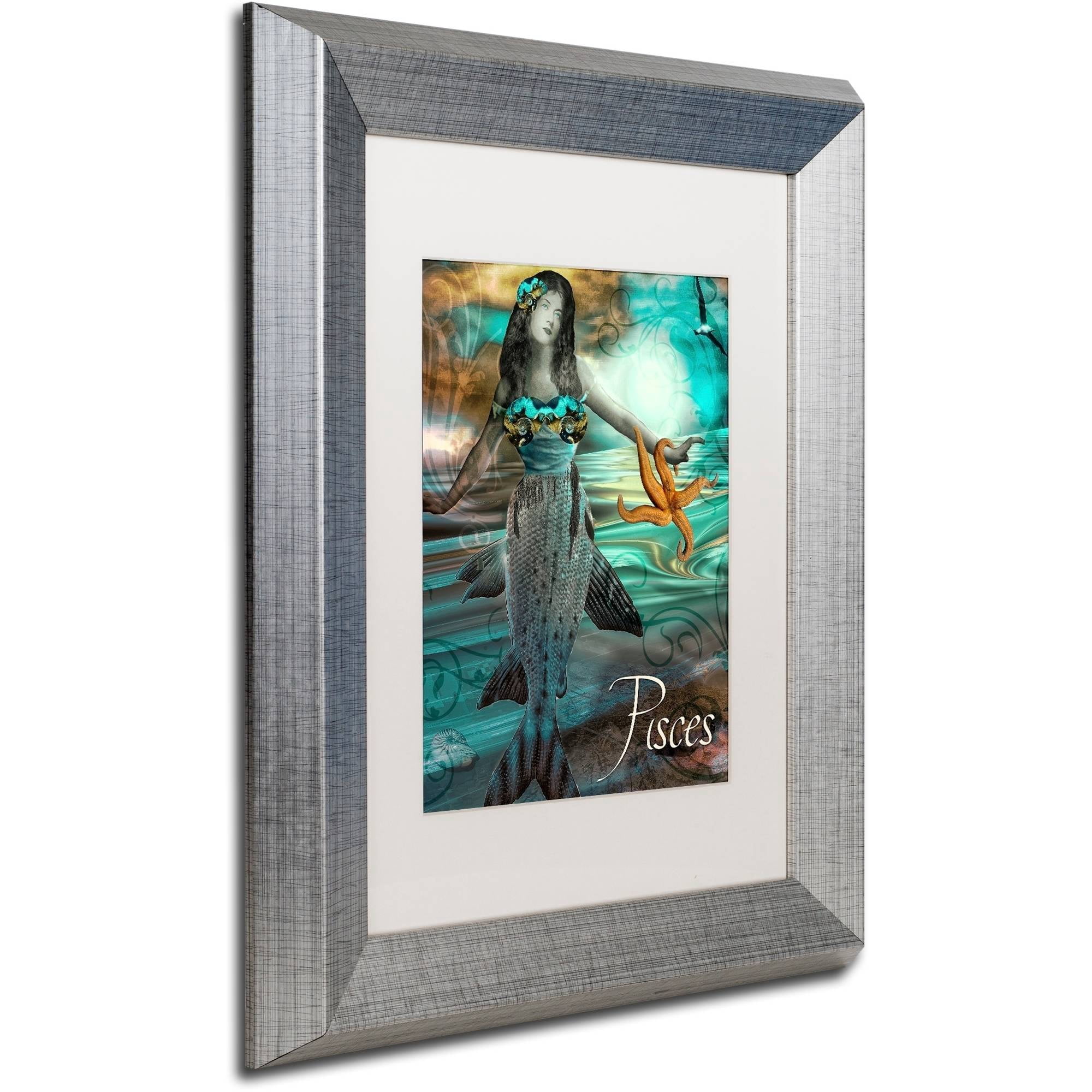 Trademark Fine Art "Art Nouveau Zodiac Pisces" Canvas Art by Color Bakery White Matte, Silver Frame