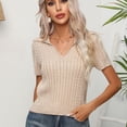 thumbnail image 5 of SWSMCLT Women's Short Sleeve Sweater Soft Elegant Pullover Sweaters Top Summer V Neck Fashion Fall Acrylic Khaki Medium, 5 of 5