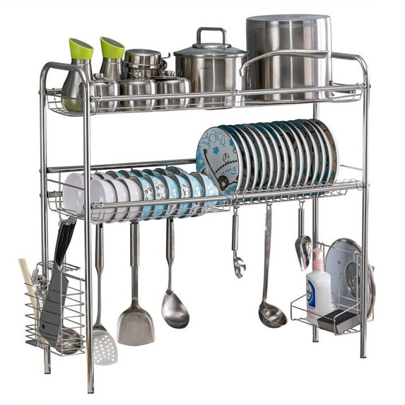 Kitchen Sink Rack, Stainless Steel Double Layer Sink Shelf 36.6" x 11" x 31.5" Kitchen Bowl Rack, Black