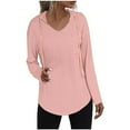 thumbnail image 2 of Otntypg Lightweight Hoodies for Women Jacquard Cable Knit Long Sleeve Drawstring V Neck Hooded Pullover Tops Loose Oversized Casual Tunic Sweatshirts with Pockets Pink L, 2 of 8