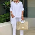 thumbnail image 1 of Traje De Verano De 2 Piezas Algodón Cami Top Pantalones Cuello redondo Mujeres Loose Fit Ropa diaria (Blanco XXL) Kuymtek para Mujer Blanco T M, 1 of 1