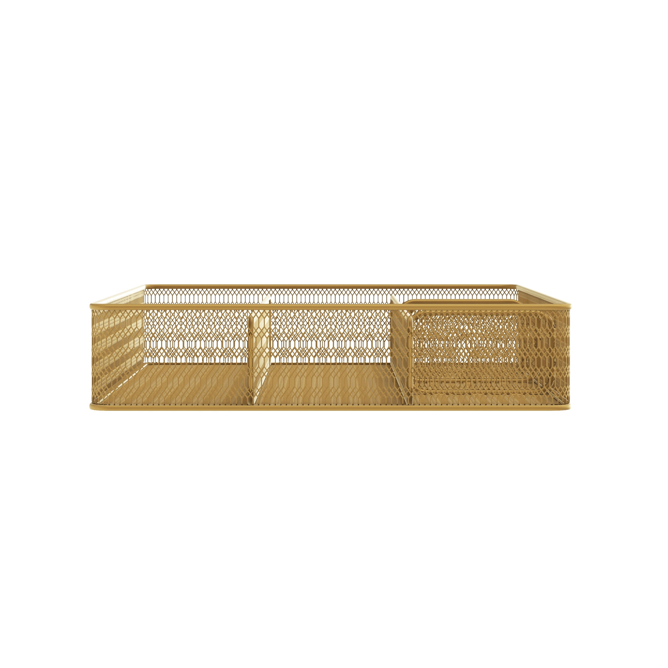 Martha Stewart Ryder Gold Mesh Metal 6 Compartment Large Desk Drawer Organizer for Accessories and Office Supplies