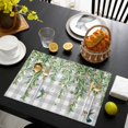 thumbnail image 3 of Spring Plants Placemats Set of 6, Watercolor Leaves Birds Flowers Gray Plaid Placemats for Dining Table, Place Mats for Kitchen Tabletop, Waterproof Wipeable Dining Table Mats Set, 3 of 9