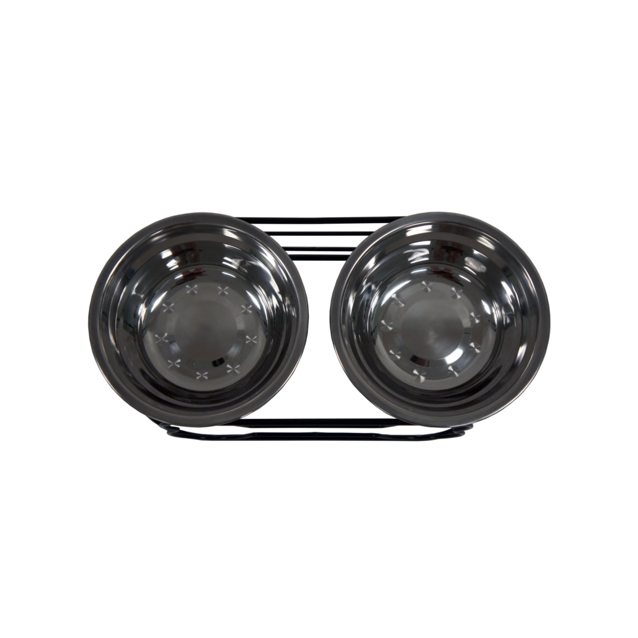 YML Group Wrought Iron Stand with 2 Small Stainless Steel Feeder Bowls for Pets, Black Bone