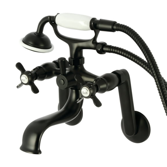 Kingston Brass KS249MB Kingston Tub Wall Mount Clawfoot Tub Faucet with Hand Shower, Matte Black