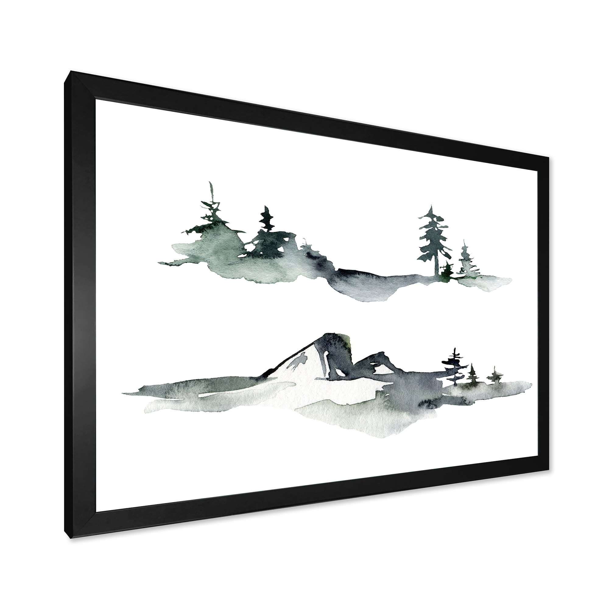 Designart 'Trees With Winter Dark Blue Mountain Landscape I' Modern Framed Art Print