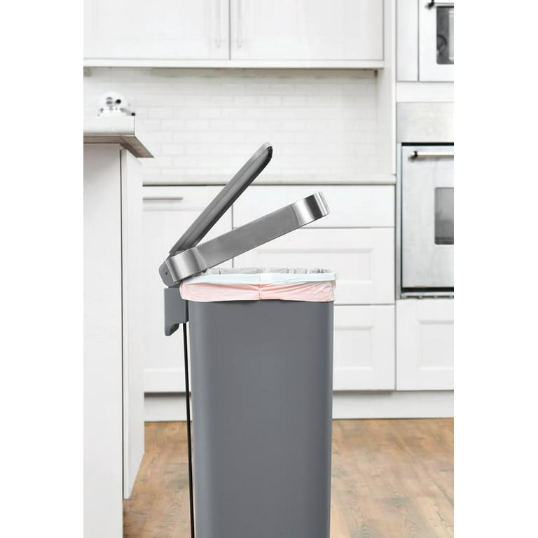 Better Homes & Gardens 11.9 Gallon Trash Can, Plastic Kitchen Step Trash Can, Gray