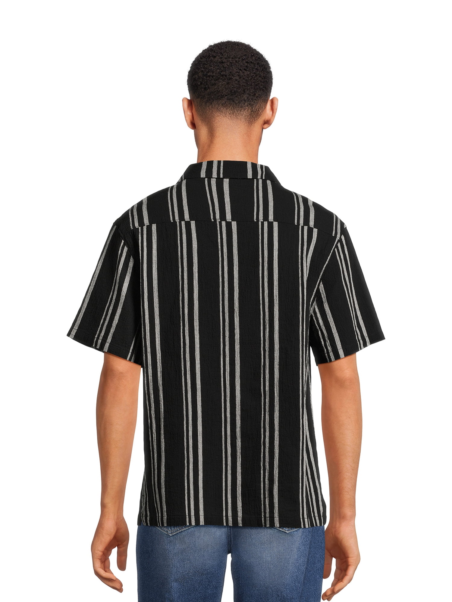 No Boundaries Men's and Big Men's Cotton Crinkle Button Front Shirt with Short Sleeves, Sizes XS-3XL