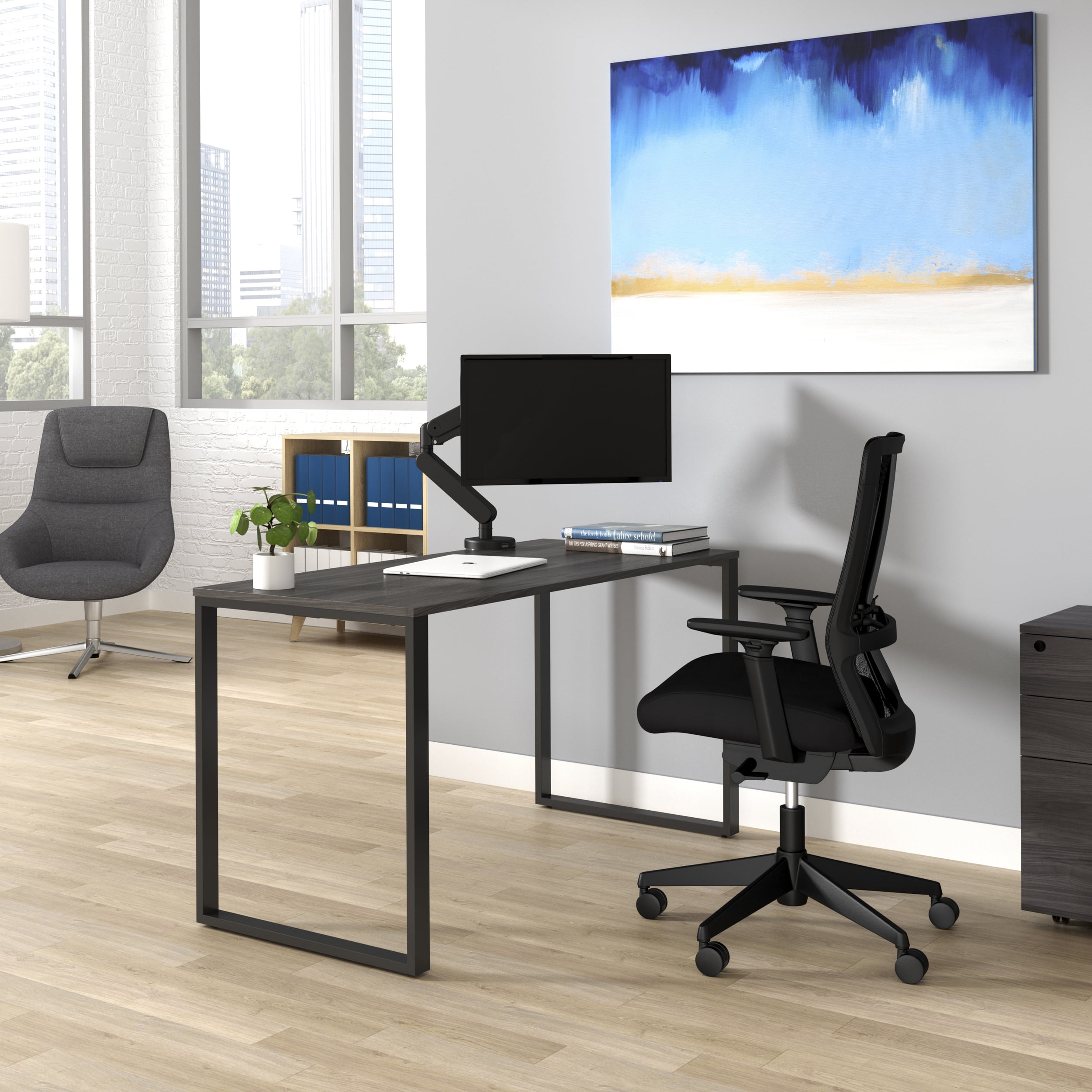 HON Basyx 55” Commercial-Grade Executive Desk, in Charcoal/Gray (BSX55MOLCG)