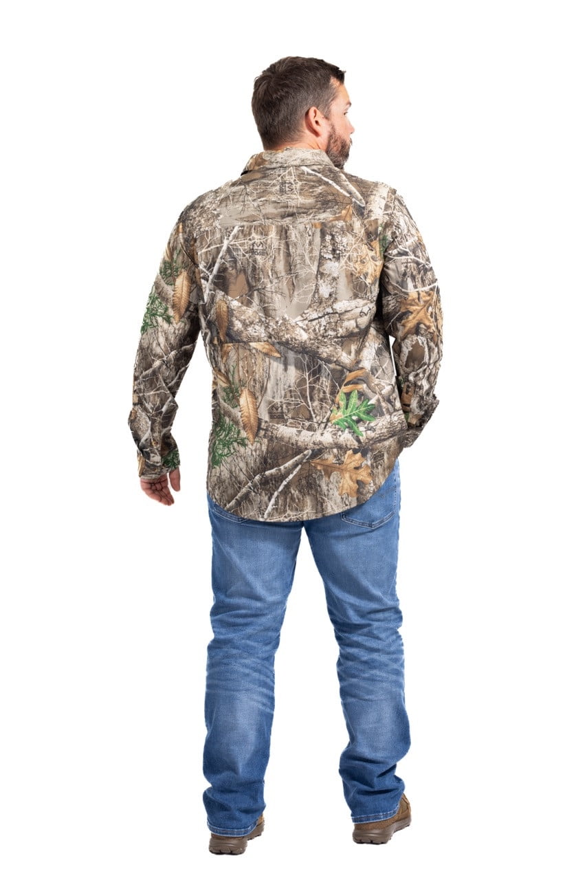 Realtree Men's Button Down Long Sleeve Shirt – EDGE Camo – Comfortable & Durable Outdoor Wear | SIZE M