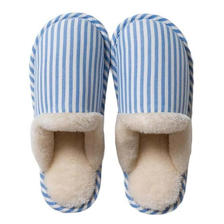 

Panda Superstore PL-CLO15342831-DORIS00334-RP House Couples Slippers Striped Pattern Women Winter Warm Slippers Cotton Plush Slipper Blue