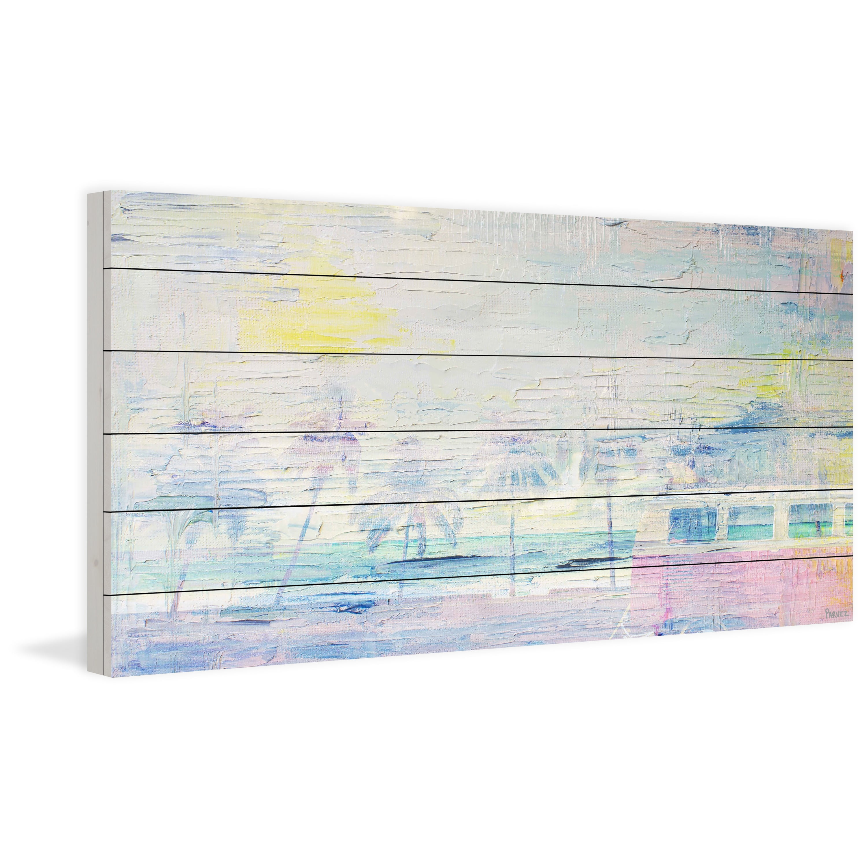 "Hazy Sunset" Painting Print on White Wood