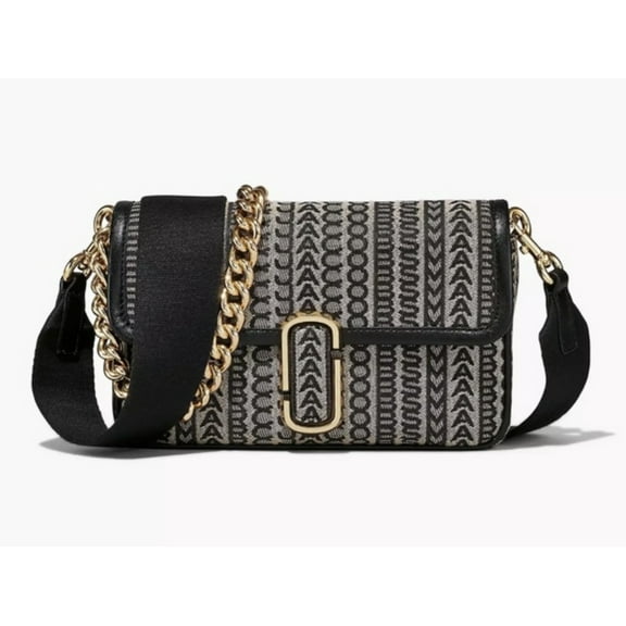 Marc Jacobs 'The Monogram J Marc' Shoulder Medium Bag Black , Beige 2 straps
