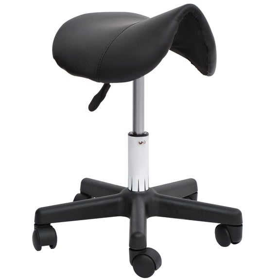 Rolling Saddle Stool, Ergonomic Faux Leather Salon Chair