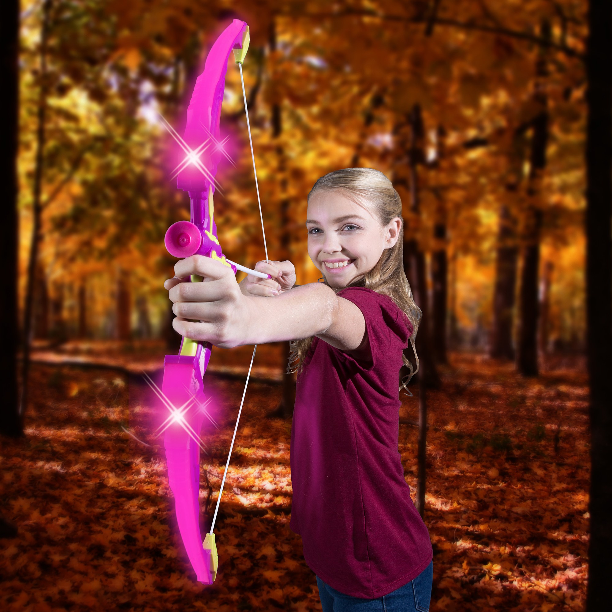 RealTree Girl: Light-Up Archery Set - Pink - NKOK, Bow Lights Up & Flashes Patterns, W/ 3 Suction Tip Arrows, Ages 6+
