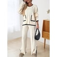 thumbnail image 4 of Women'S 2 Pcs Set Casual Long Sleeve Knit Pullover Top and Wide Leg Pants Sweatsuit Lounge Sets White XXL, 4 of 9