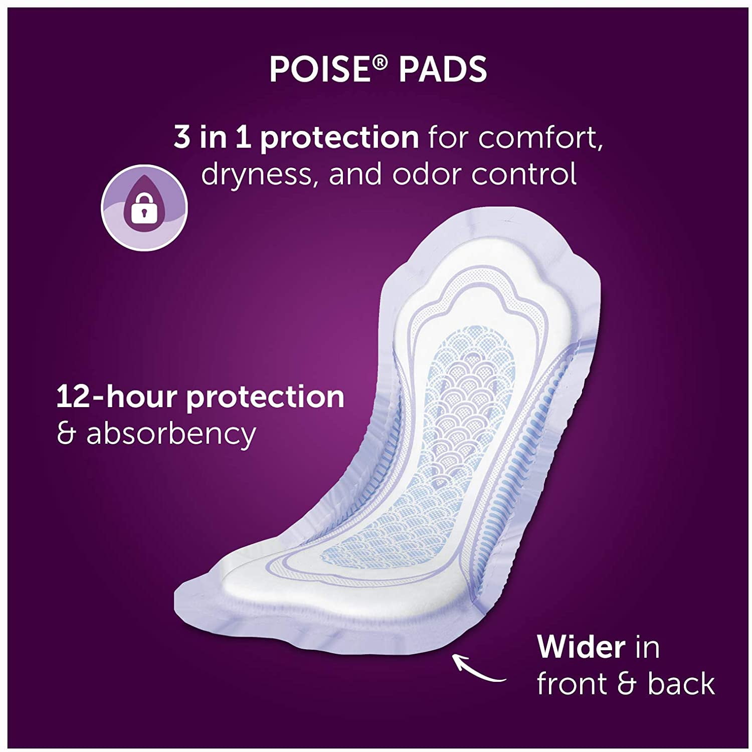 Poise Incontinence Pads & Postpartum Incontinence Pads, 8 Drop Overnight  Absorbency, Extra-Coverage Length, 72 Pads (2 Packs of 36), Packaging May