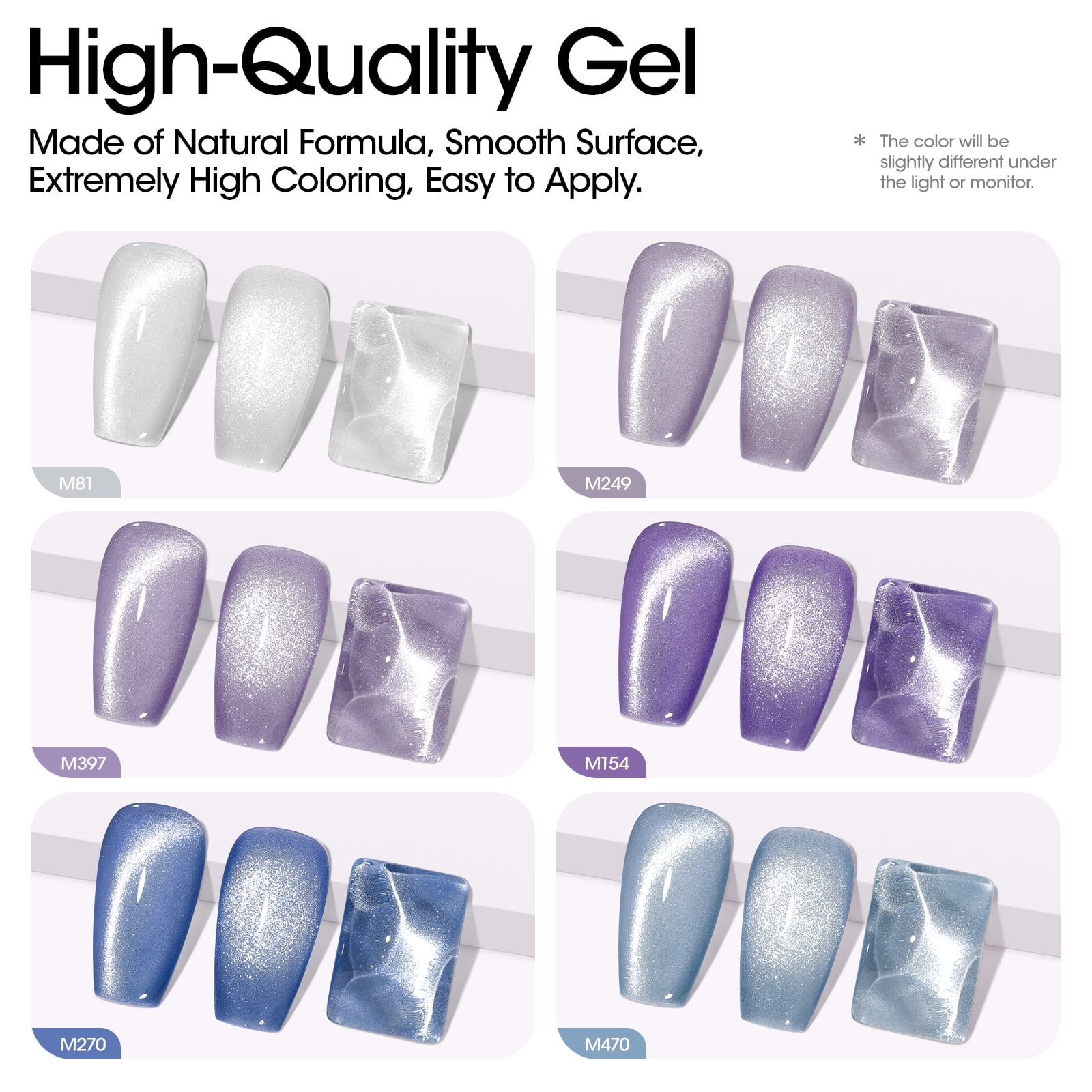 Gellen Cat Eye Gel Nail Polish Kit, 6 Colors Glitter Purple Cat Eye Gel Polish with Magnet, Soak Off UV/LED Nail Gel Kit, Salon Nail Art Valentine Gifts for Women