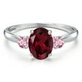 thumbnail image 3 of Gem Stone King 10K White Gold Red Rhodolite Garnet and Pink Lab Grown Diamond 3-Stone Ring for Women | 1.61 Cttw | Oval 8X6MM | Gemstone January Birthstone | Size 9, 3 of 6