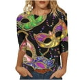 thumbnail image 5 of Gamivast Women Carnival Tops Plus Size 3/4 Sleeve Funny Mask Graphic Blouses Loose Fitted Crewneck Tunic Dressy T-Shirt Holiday Mardi Gras Pullover, 5 of 6