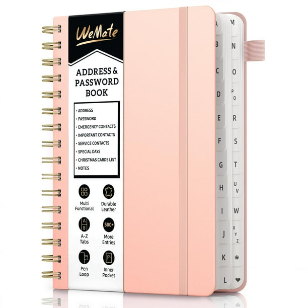 Libro de Direcciones WEMATE con Separadores Alfabéticos en Espiral, Cuero Color Oro Rosado