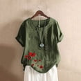 thumbnail image 2 of Zpanxa Summer Tops for Women, Women Short Sleeve Casual Round Neck Printed Loose Button Tunic Shirt Blouse Tops Army Green B 4XL, 2 of 5
