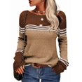 thumbnail image 2 of Women Fall Fashion Sweaters Colorblock Striped Crewneck Winter Trendy Pullover Tops Khaki XXL, 2 of 5
