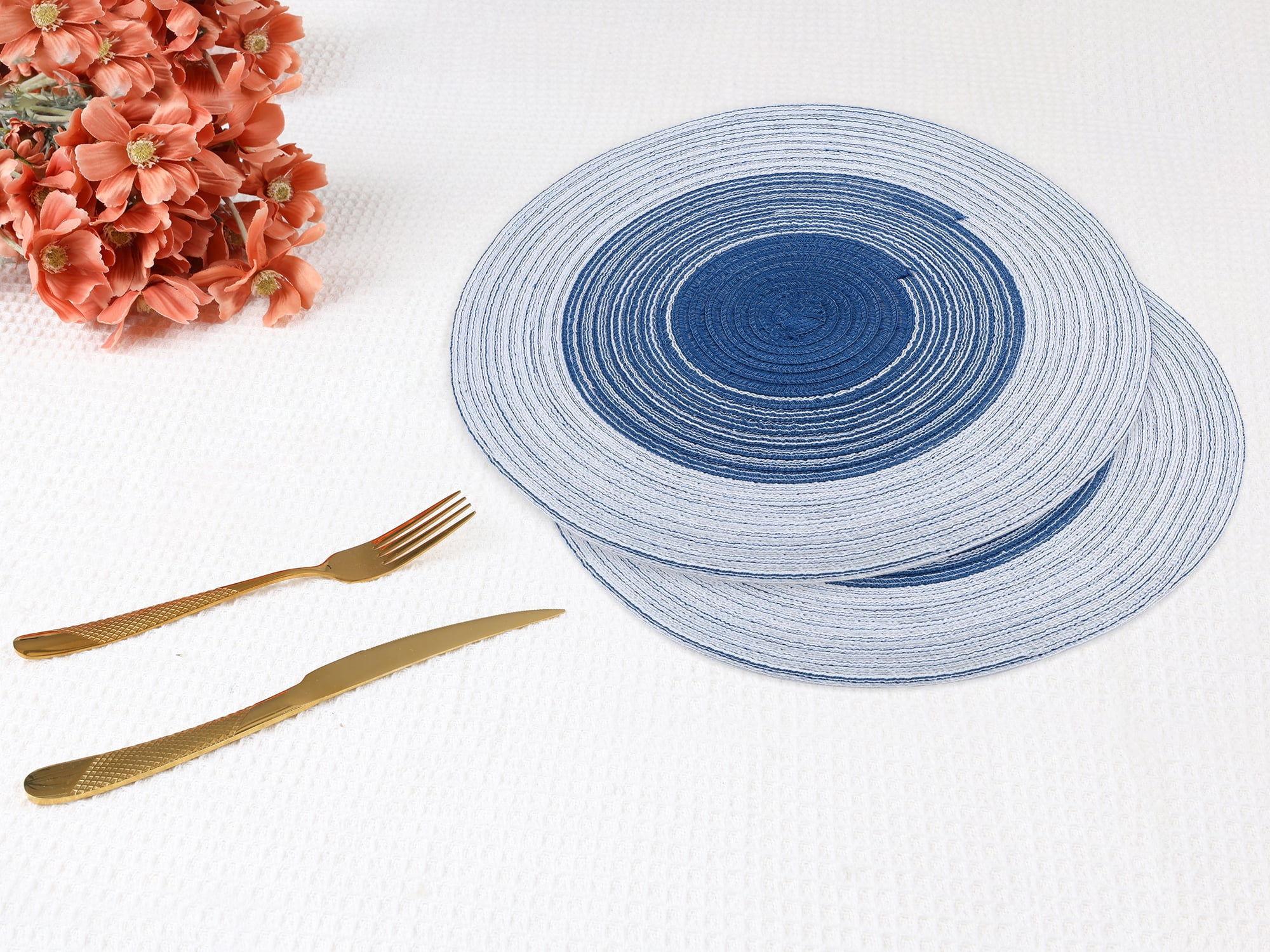 Unique Bargains Set of 6 Rattan Placemats for Dining Table Dark blue