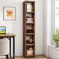 thumbnail image 2 of Tribesigns Narrow Bookcase, 5-Tier Tall Skinny Wood Bookshelf Display Shelf for Home Office, Living Room, Bedroom, Rustic Brown, 2 of 7