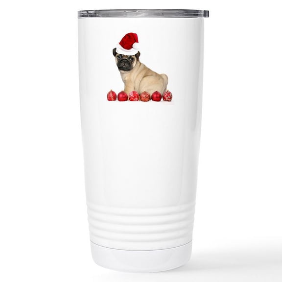 CafePress - Christmas Pug Dog Travel Mug - Insulated Stainless Steel Travel Tumbler 20 oz.