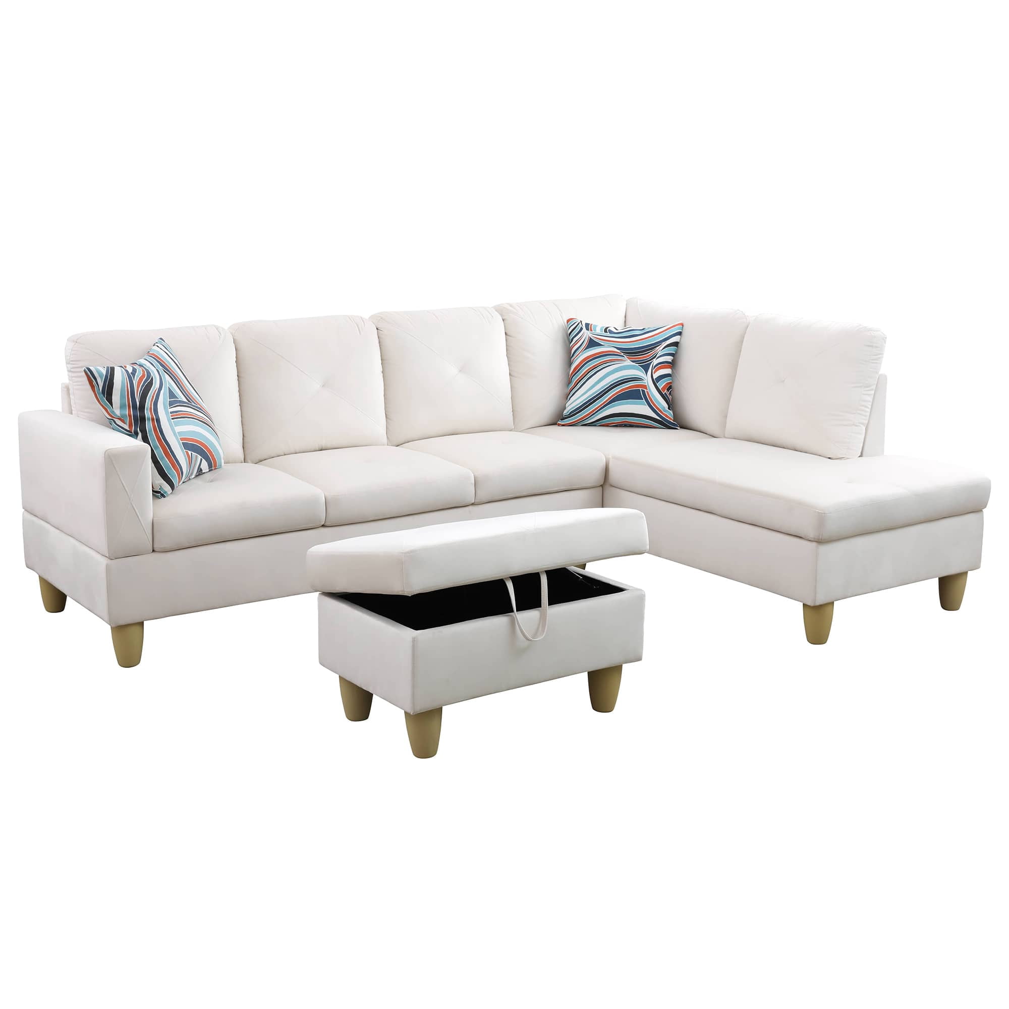 MAYEERTY 66.5" White Microfiber 3-Piece Living Room Sofa Set