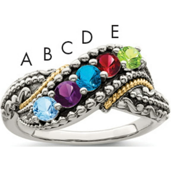 14K/Silver Two-Tone Sterling Silver & 14K Five-Stone And Diamond Mother's Ring Semi-Mount (Size 5) Made In Thailand qmr40/5-5