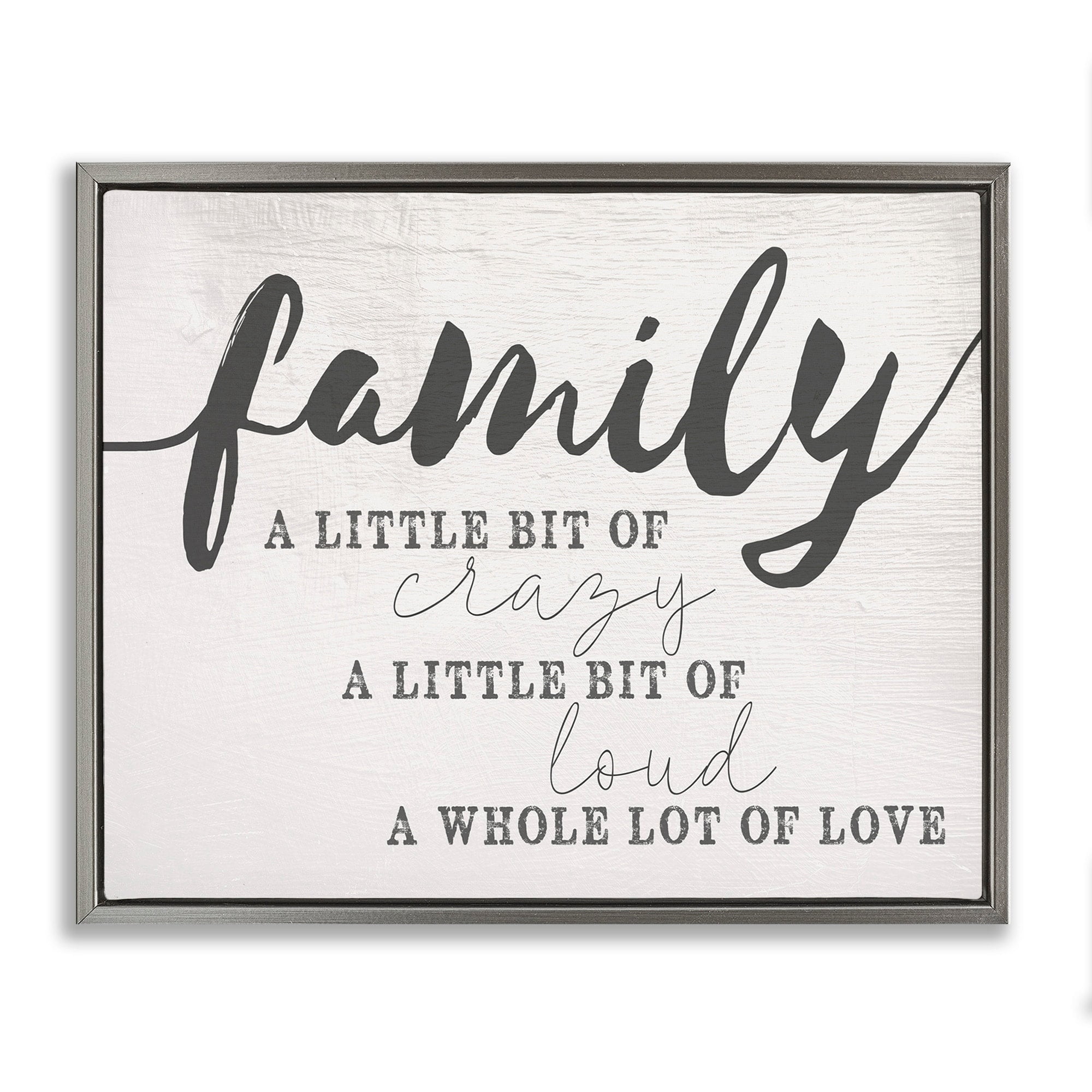 Stupell Industries Family Crazy Loud Love Inspirational Word Design Luster Gray Framed Floating Canvas Wall Art, 16x20, by Daphne Polselli