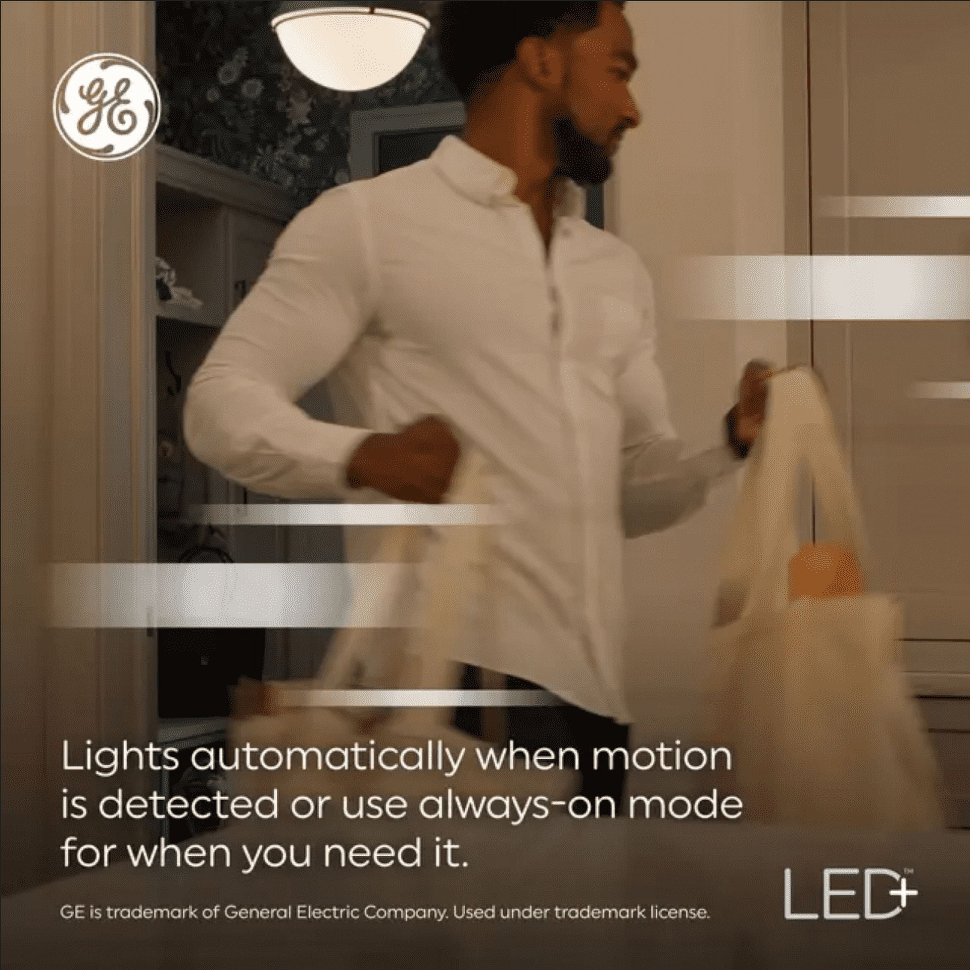 (3 bulbs) GE LED+ Motion Sensing LED Light Bulb, 12 watts, 1100 lumens, 75 watt replacement, warm white, lights automatically when motion is detected, LED A21 Light Bulb