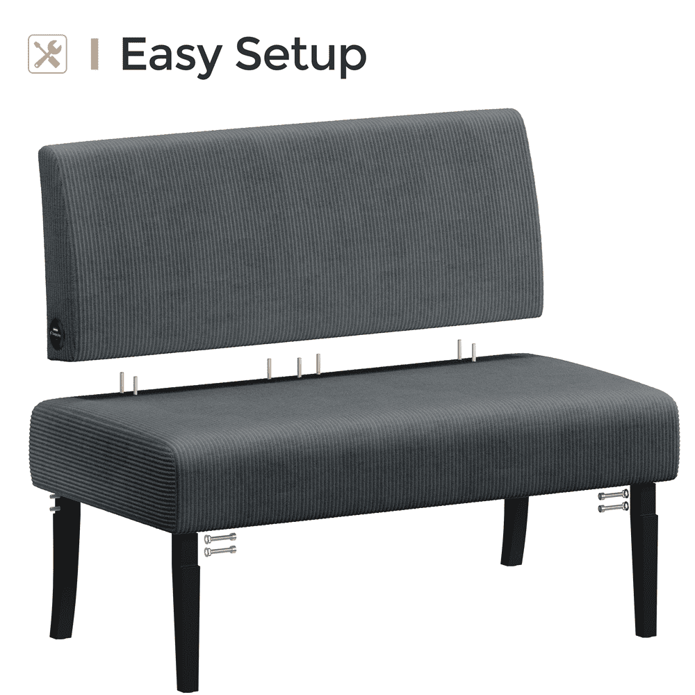 Renwick Corduroy Armless Loveseat with Strong Rubberwood Legs & USB Ports for Small Spaces, Dark Gray