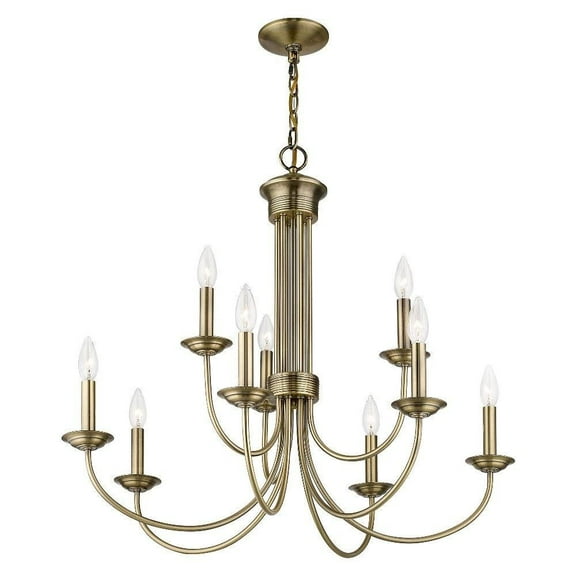 Farmhouse Nine Light Chandelier-Antique Brass Finish Bailey Street Home 218-Bel-2513254