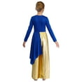 thumbnail image 3 of Miutii Kids Girls Long Sleeve Lyrical Praise Dance Jumpsuit Metallic Gold Liturgical Worship Church Robe Bodysuit Blue 12, 3 of 7