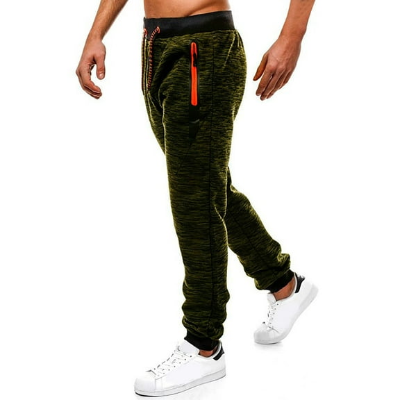 Rggeeun Mens Pants Men's Casual Fashion Waist Tie Solid Color Zipper Pocket Snowflake Fabric Sports Casual Pants For Men