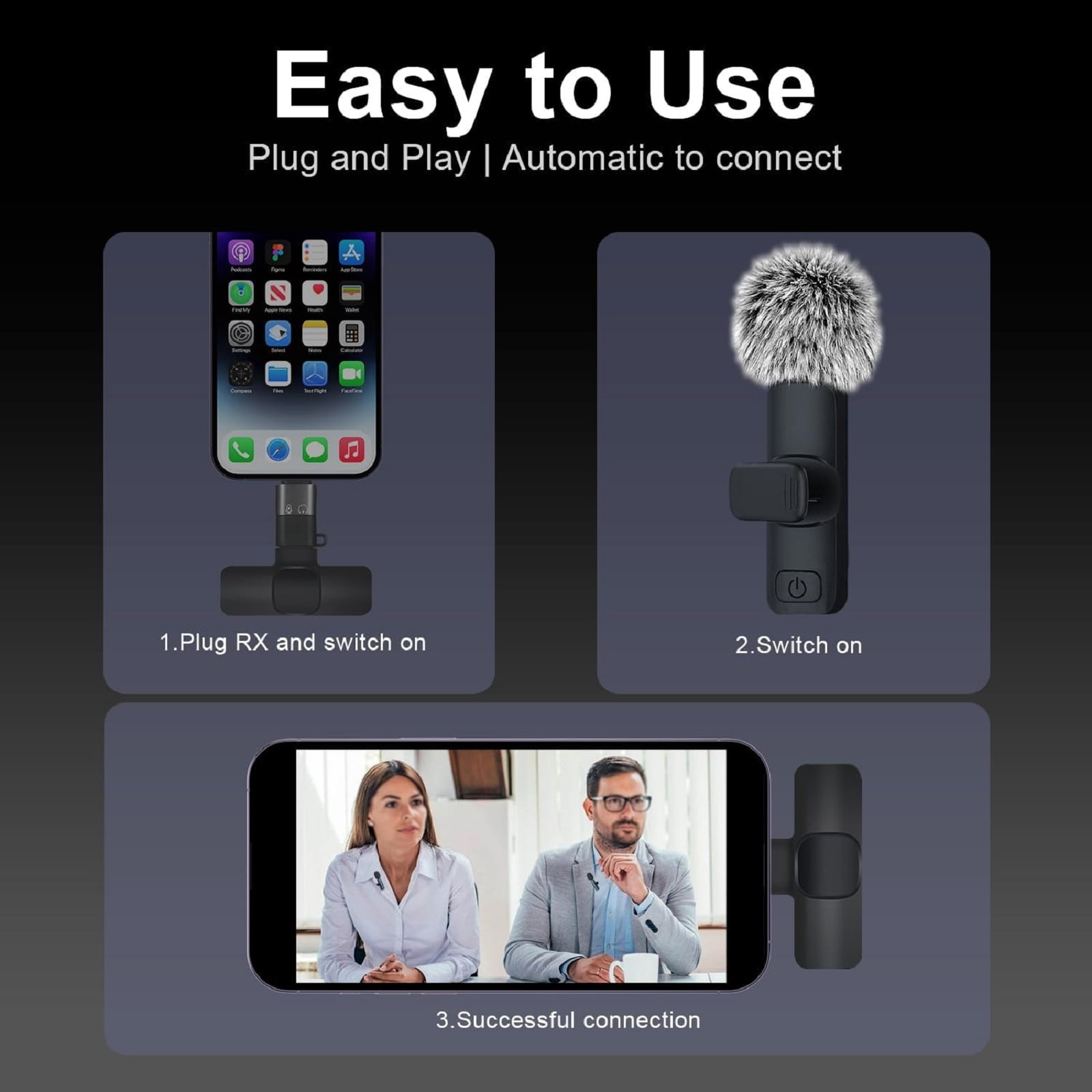 navor Wireless Lavalier Microphone for iPhone 15/16, Android USB-C, iPad, MacBook – Dual Plug & Play Mic for Vlog, Interview, YouTube
