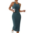 thumbnail image 3 of TaTaai Women's Ribbed Halter Neck Midi Dress Sleeveless Round Neck Fitted Bodycon Solid Knee Length for Summer Beach Party Daily Casual Wear Soft Stretchy Gift, 3 of 6