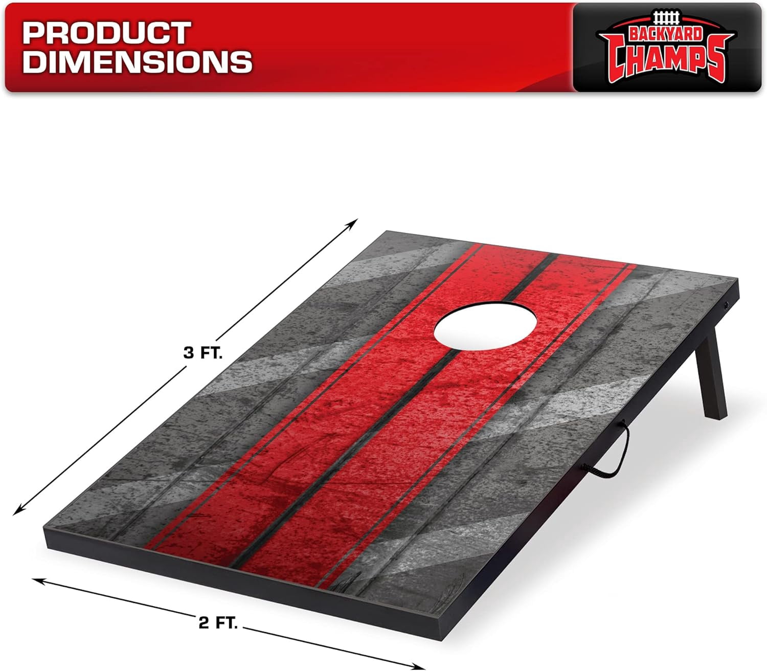 Backyard Champs Tailgate Mdf Cornhole With 8 Regulation Bean Bag Set 2 X 3 Feet, Red