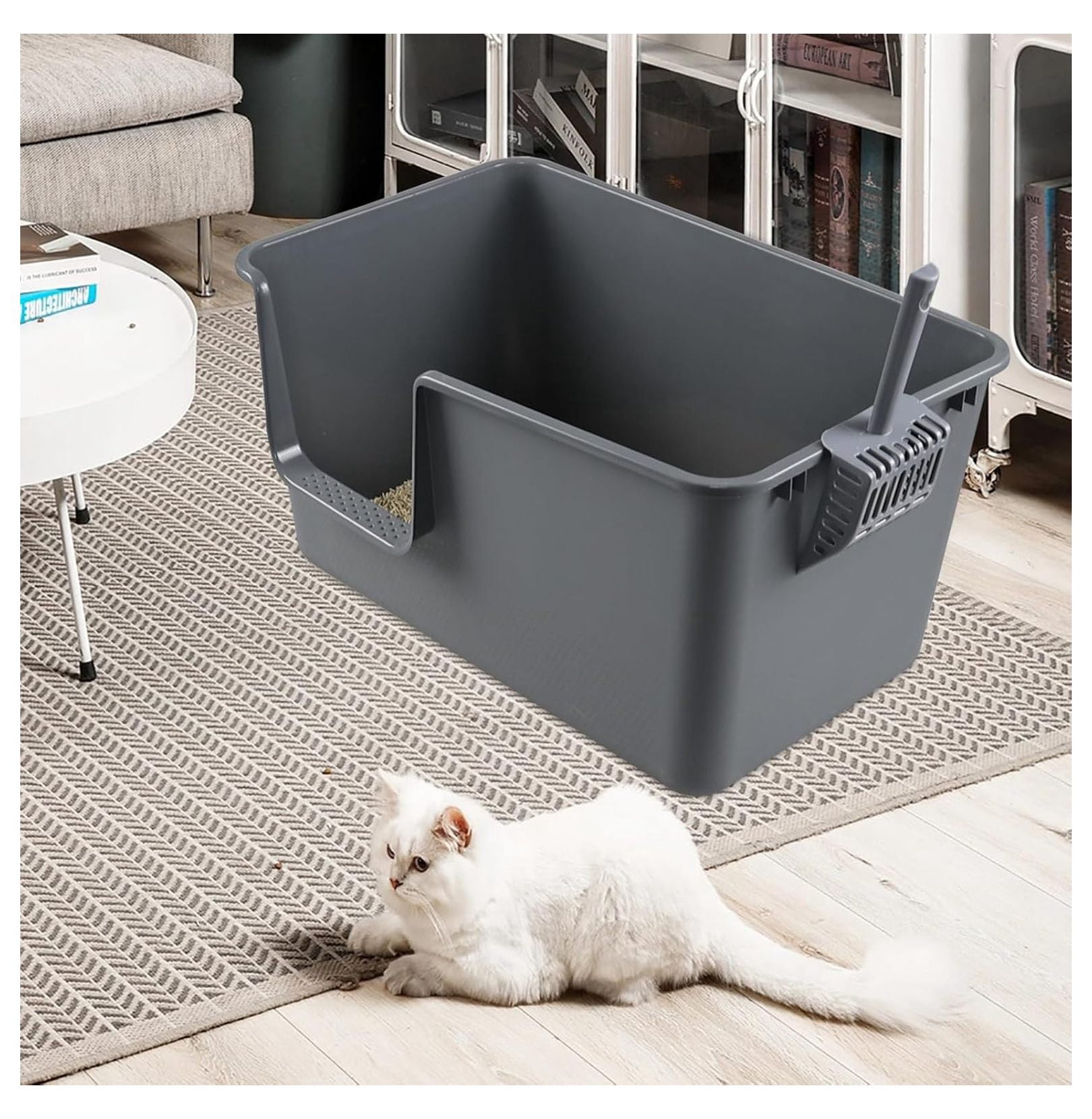 4-Pack Large Open High Sided Cat Litter Box, Anti-Splashing Kitty Litter Box with , Gray