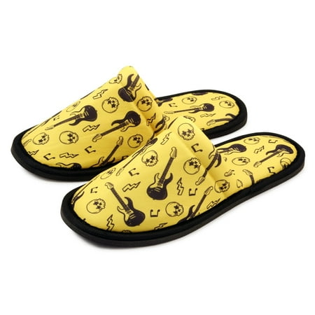 

Chochili Men Guitar Skull Home Slippers Yellow Black Lightweight Silent Walk Size 8 to 10