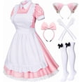 thumbnail image 1 of Conjunto de 6 piezas de delantal de sirvienta francesa Lolita de Anime japonés, disfraz de cosplay, guantes, sombreros y calcetines, 1 of 5