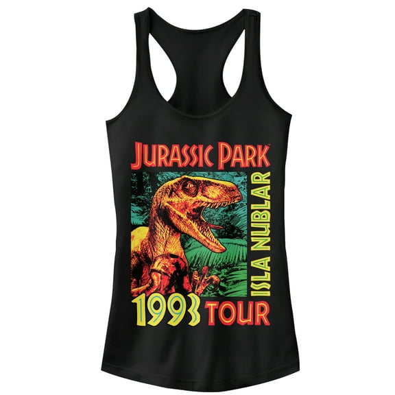 Junior's Jurassic Park Isla Nublar 1993 Tour, Featuring Velociraptor  Racerback Tank Top Black X Large